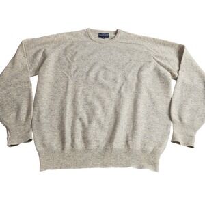 Vintage 90s Lands End Lambswool Sweater Mens XL Cream Made England Ivy Heritage